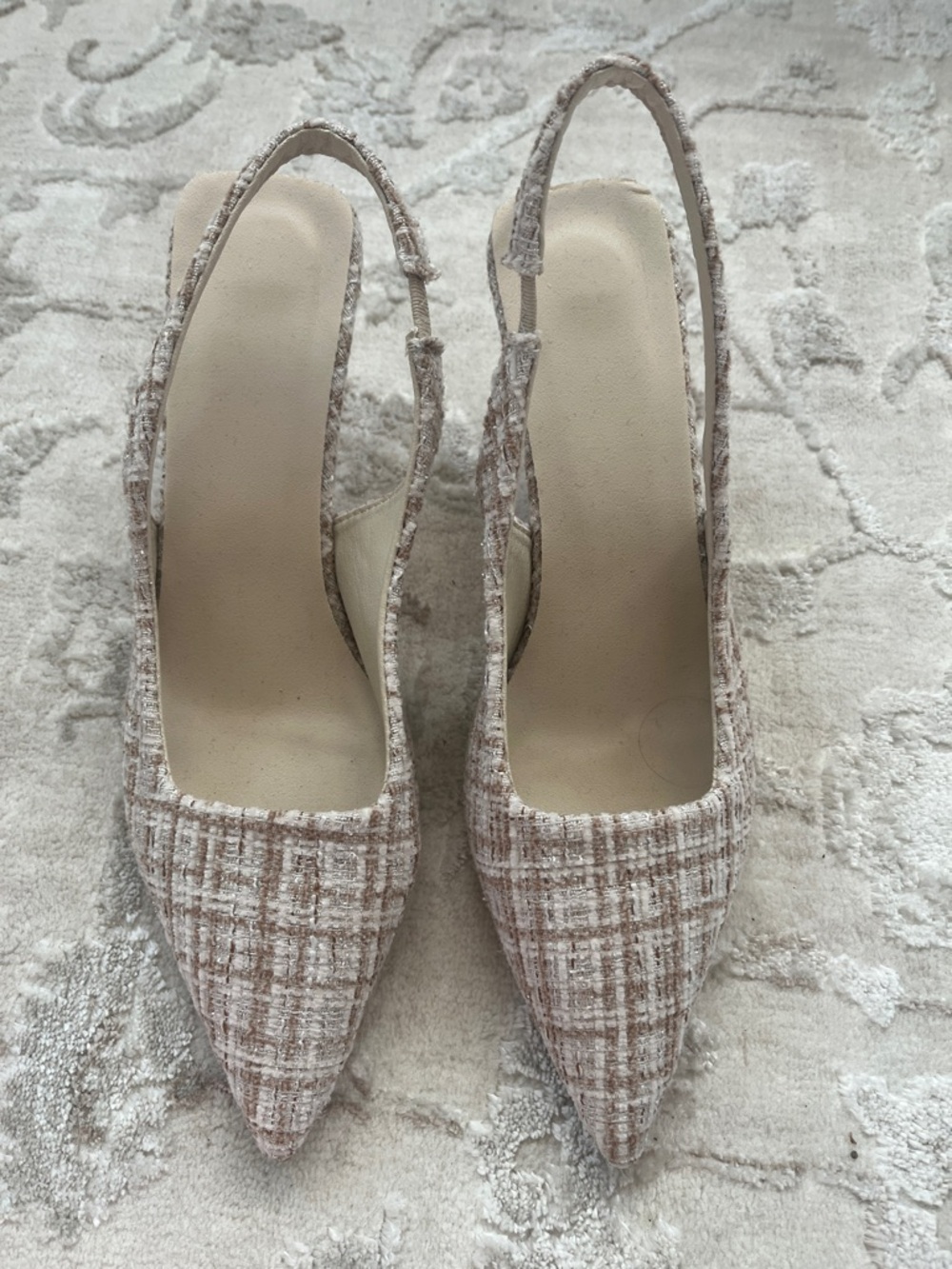 Women's Tweed Pointed-Toe Slingback Pumps - Beige